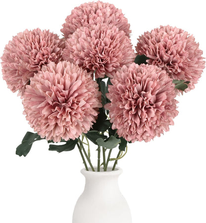 6PCS Pink Artificial Chrysanthemum Flowers 21.6’’ Long Stem Fake Mums Silk Faux Bouquet for Floral Arrangements Home Wedding Dining Table Party Garden Decoration(Pink)