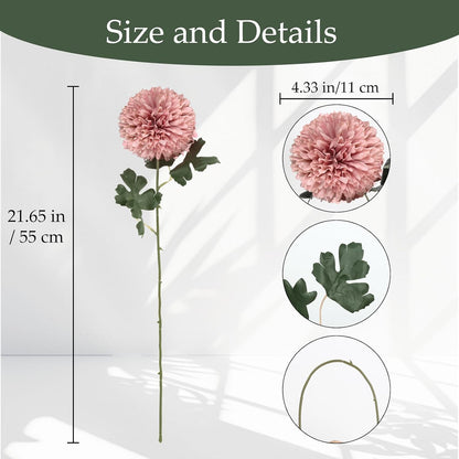 6PCS Pink Artificial Chrysanthemum Flowers 21.6’’ Long Stem Fake Mums Silk Faux Bouquet for Floral Arrangements Home Wedding Dining Table Party Garden Decoration(Pink)