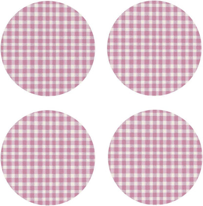 Pastel Pink Gingham (3) Pattern Leather Coasters for Drinks(4 Pack)，Handmade Durable Drink Coasters Set for Tabletop Protection