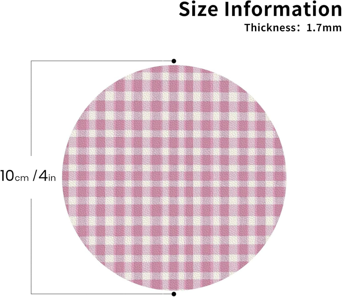 Pastel Pink Gingham (3) Pattern Leather Coasters for Drinks(4 Pack)，Handmade Durable Drink Coasters Set for Tabletop Protection