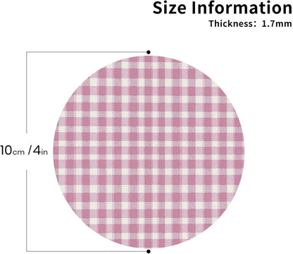 Pastel Pink Gingham (3) Pattern Leather Coasters for Drinks(4 Pack)，Handmade Durable Drink Coasters Set for Tabletop Protection