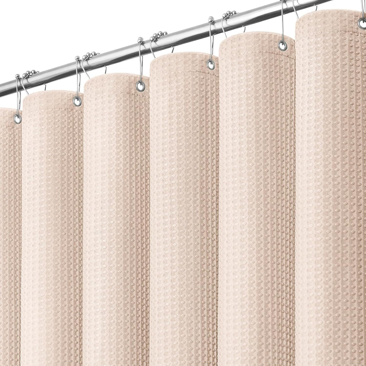 Blush Pink Fabric Shower Curtain - Waffle Weave Textured Heavy Duty Cloth Shower Curtains for Bathroom, 256GSM Hotel Luxury Weighted Bath Curtain Set with 12 Hooks,72x72, Blush Pink
