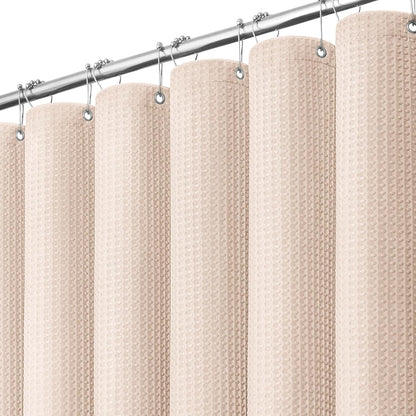 Blush Pink Fabric Shower Curtain - Waffle Weave Textured Heavy Duty Cloth Shower Curtains for Bathroom, 256GSM Hotel Luxury Weighted Bath Curtain Set with 12 Hooks,72x72, Blush Pink