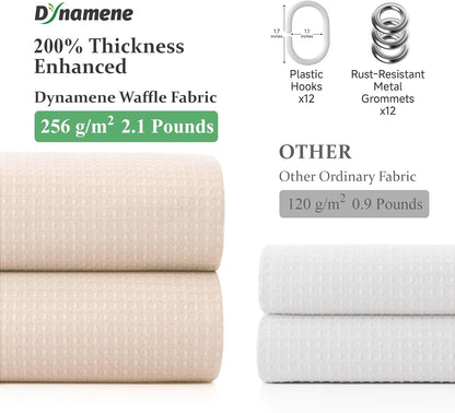 Blush Pink Fabric Shower Curtain - Waffle Weave Textured Heavy Duty Cloth Shower Curtains for Bathroom, 256GSM Hotel Luxury Weighted Bath Curtain Set with 12 Hooks,72x72, Blush Pink