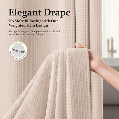 Blush Pink Fabric Shower Curtain - Waffle Weave Textured Heavy Duty Cloth Shower Curtains for Bathroom, 256GSM Hotel Luxury Weighted Bath Curtain Set with 12 Hooks,72x72, Blush Pink