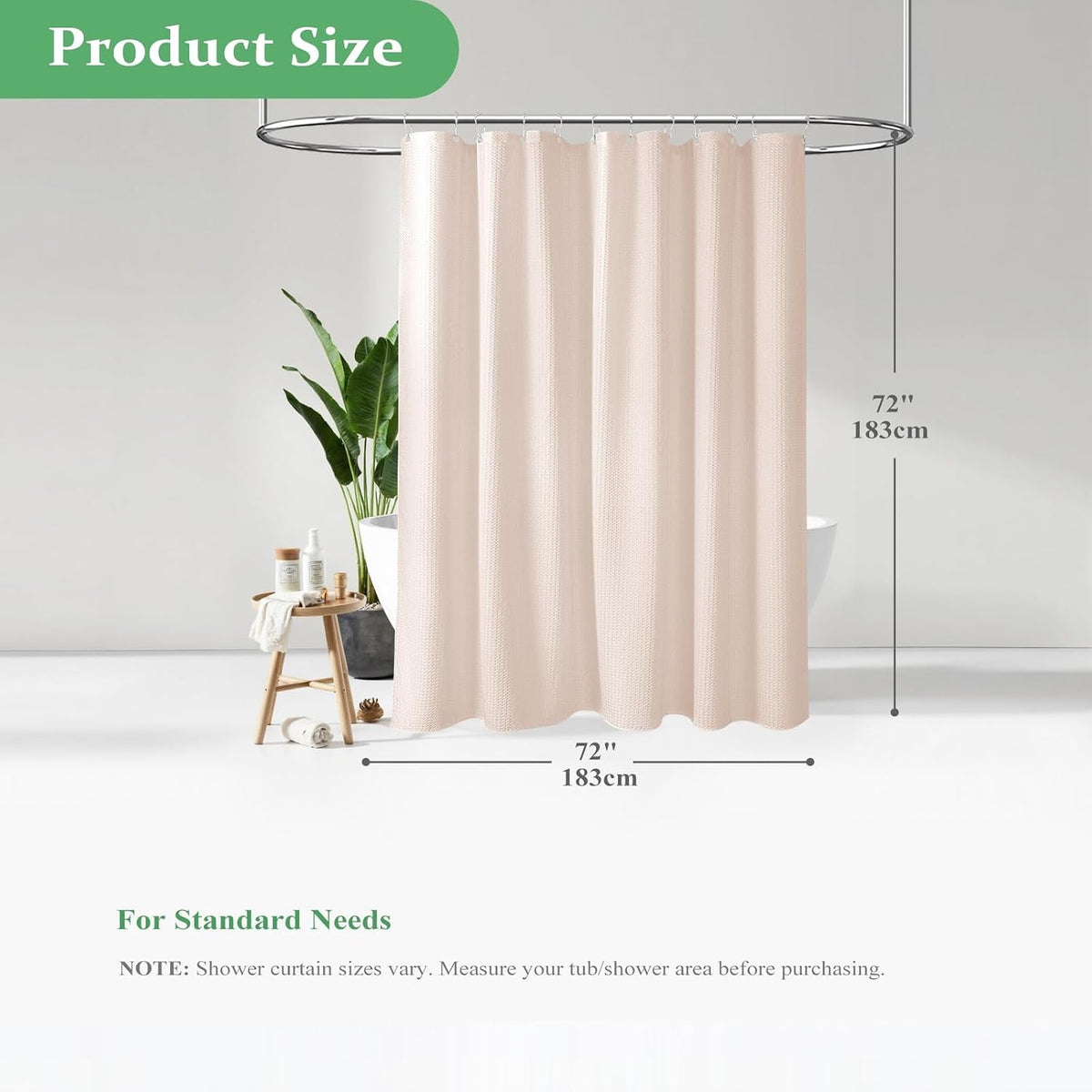 Blush Pink Fabric Shower Curtain - Waffle Weave Textured Heavy Duty Cloth Shower Curtains for Bathroom, 256GSM Hotel Luxury Weighted Bath Curtain Set with 12 Hooks,72x72, Blush Pink