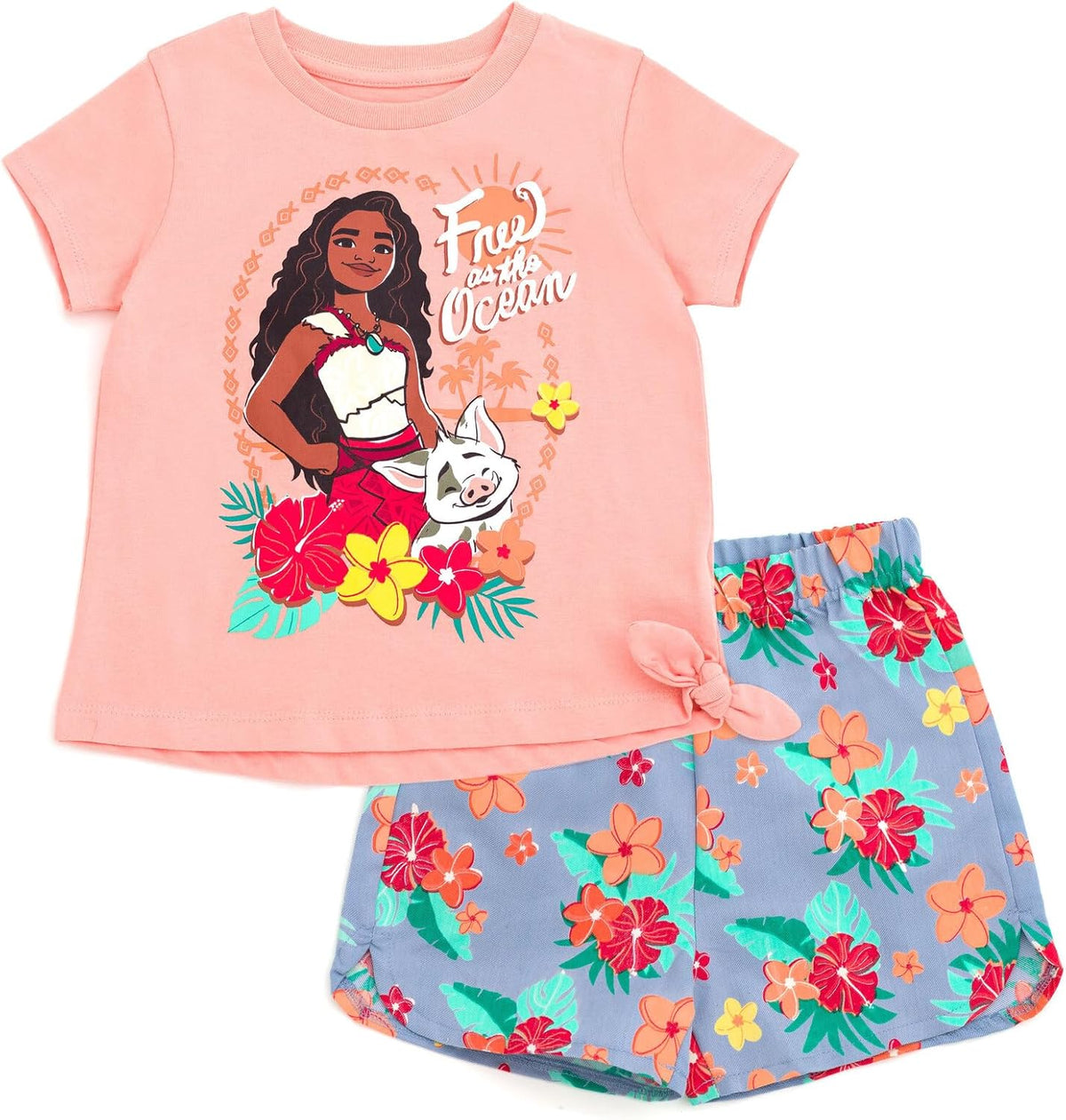 Floral T-Shirt and Chambray Shorts Outfit Set Infant to Big Kid Sizes (12 Months - 14-16)