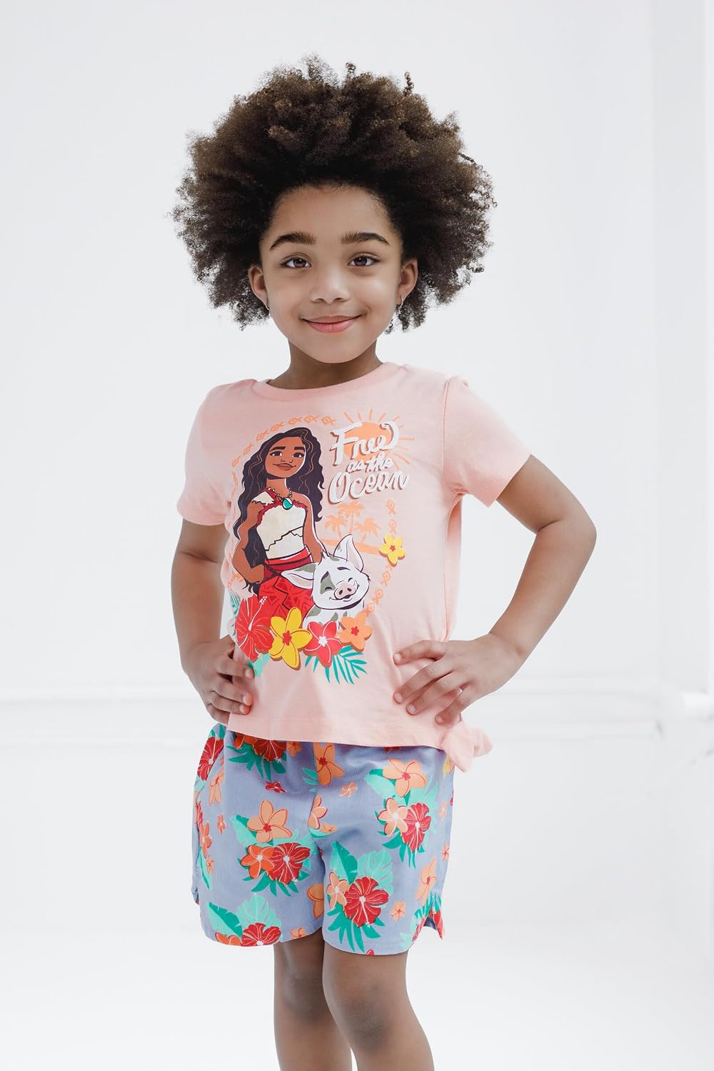 Floral T-Shirt and Chambray Shorts Outfit Set Infant to Big Kid Sizes (12 Months - 14-16)