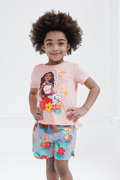 Floral T-Shirt and Chambray Shorts Outfit Set Infant to Big Kid Sizes (12 Months - 14-16)