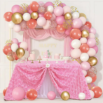 Pink 3D Floral Rosette Satin Tablecloth 90"x132" Baby Shower