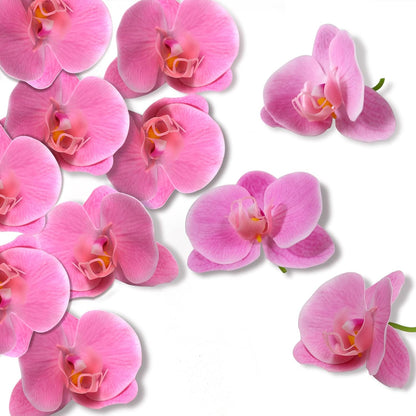 20 PCS Artificial Orchid Flower Heads - Fake Butterfly Flower Heads Faux Flower Head Bulk for Cakes Hair Accessories Headbands Hats Wedding Crafts Decoration - Pink