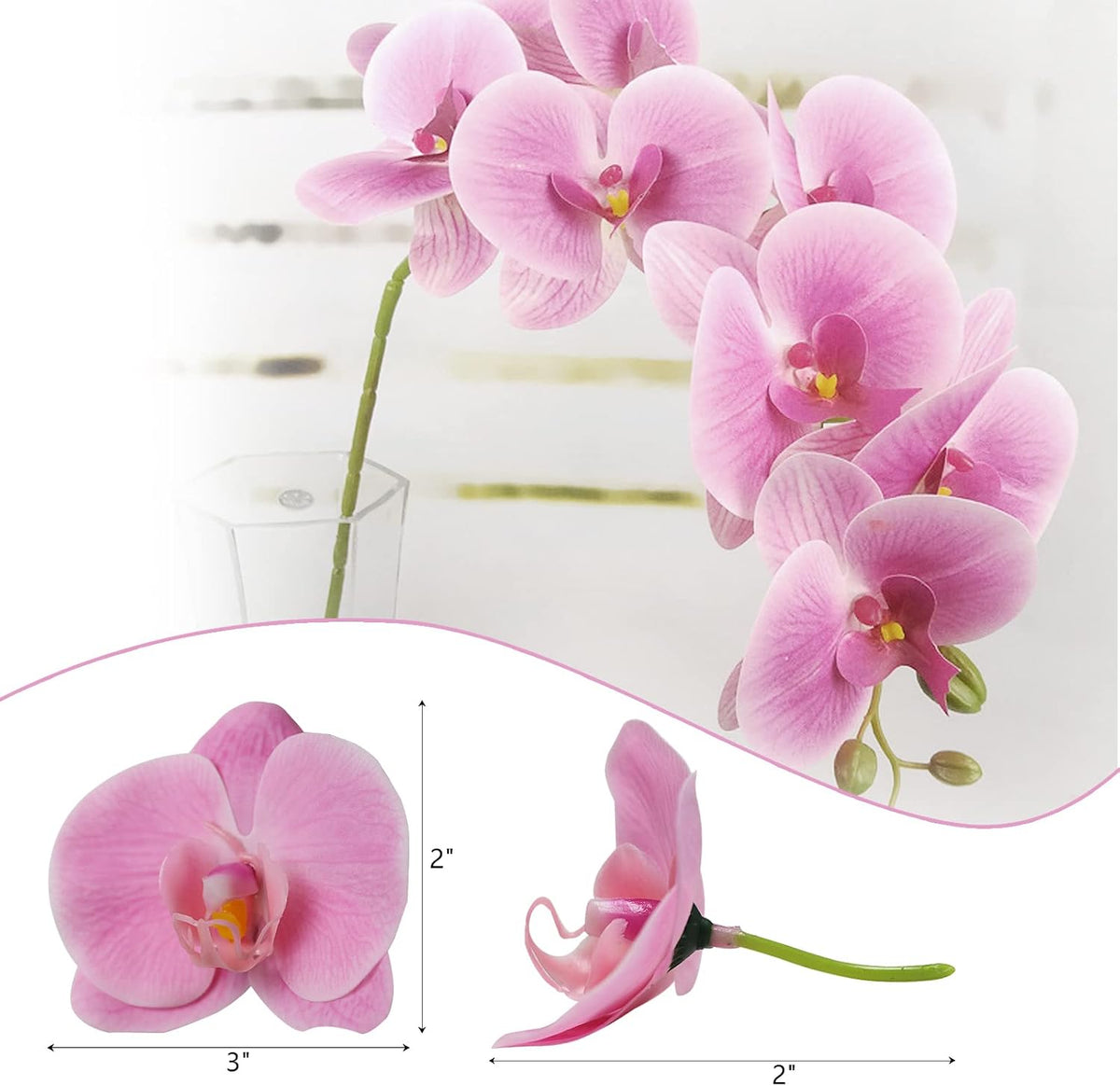 20 PCS Artificial Orchid Flower Heads - Fake Butterfly Flower Heads Faux Flower Head Bulk for Cakes Hair Accessories Headbands Hats Wedding Crafts Decoration - Pink