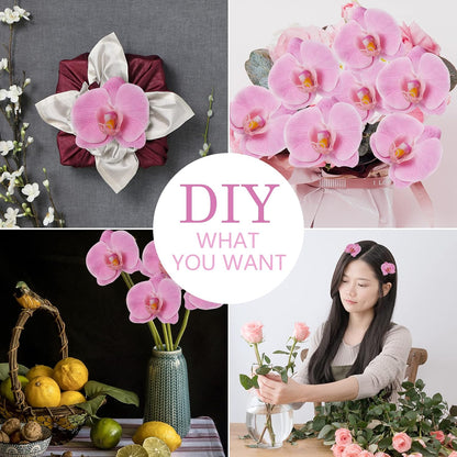 20 PCS Artificial Orchid Flower Heads - Fake Butterfly Flower Heads Faux Flower Head Bulk for Cakes Hair Accessories Headbands Hats Wedding Crafts Decoration - Pink
