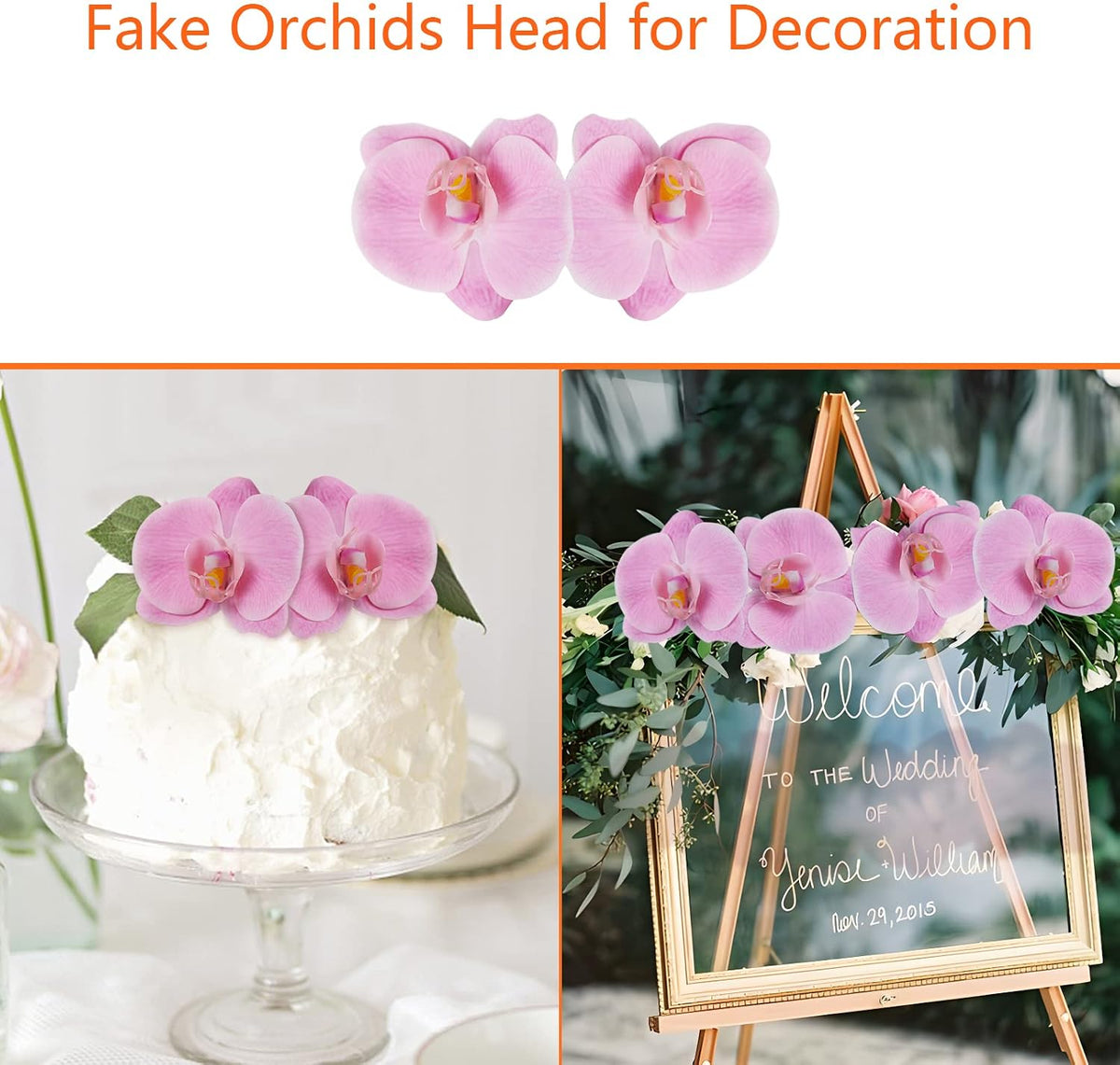 20 PCS Artificial Orchid Flower Heads - Fake Butterfly Flower Heads Faux Flower Head Bulk for Cakes Hair Accessories Headbands Hats Wedding Crafts Decoration - Pink