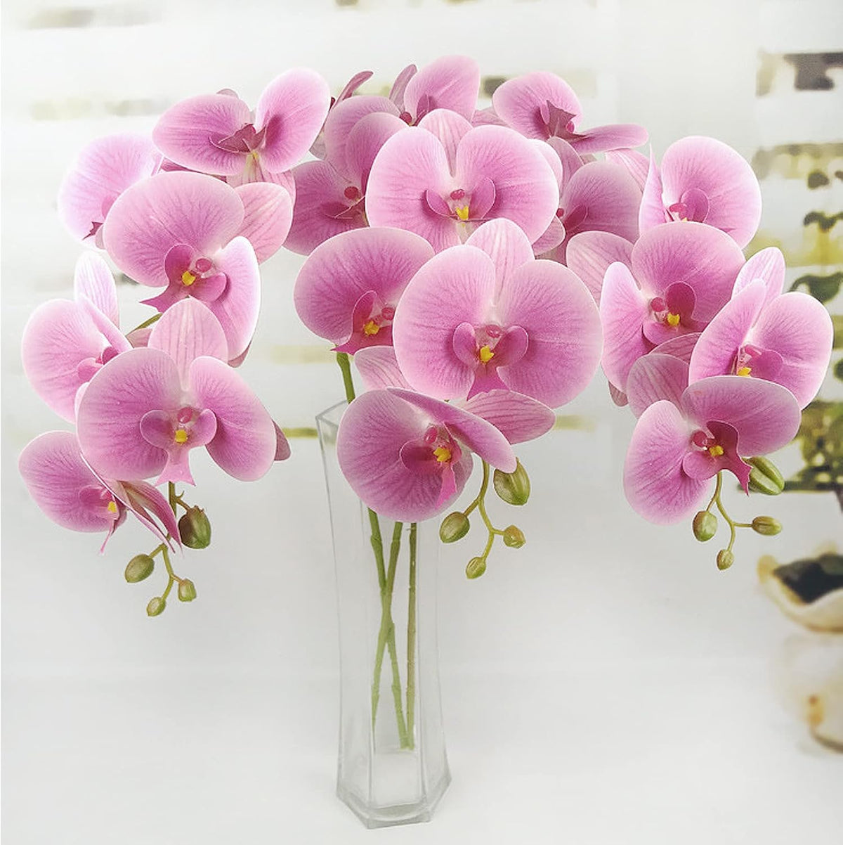 20 PCS Artificial Orchid Flower Heads - Fake Butterfly Flower Heads Faux Flower Head Bulk for Cakes Hair Accessories Headbands Hats Wedding Crafts Decoration - Pink