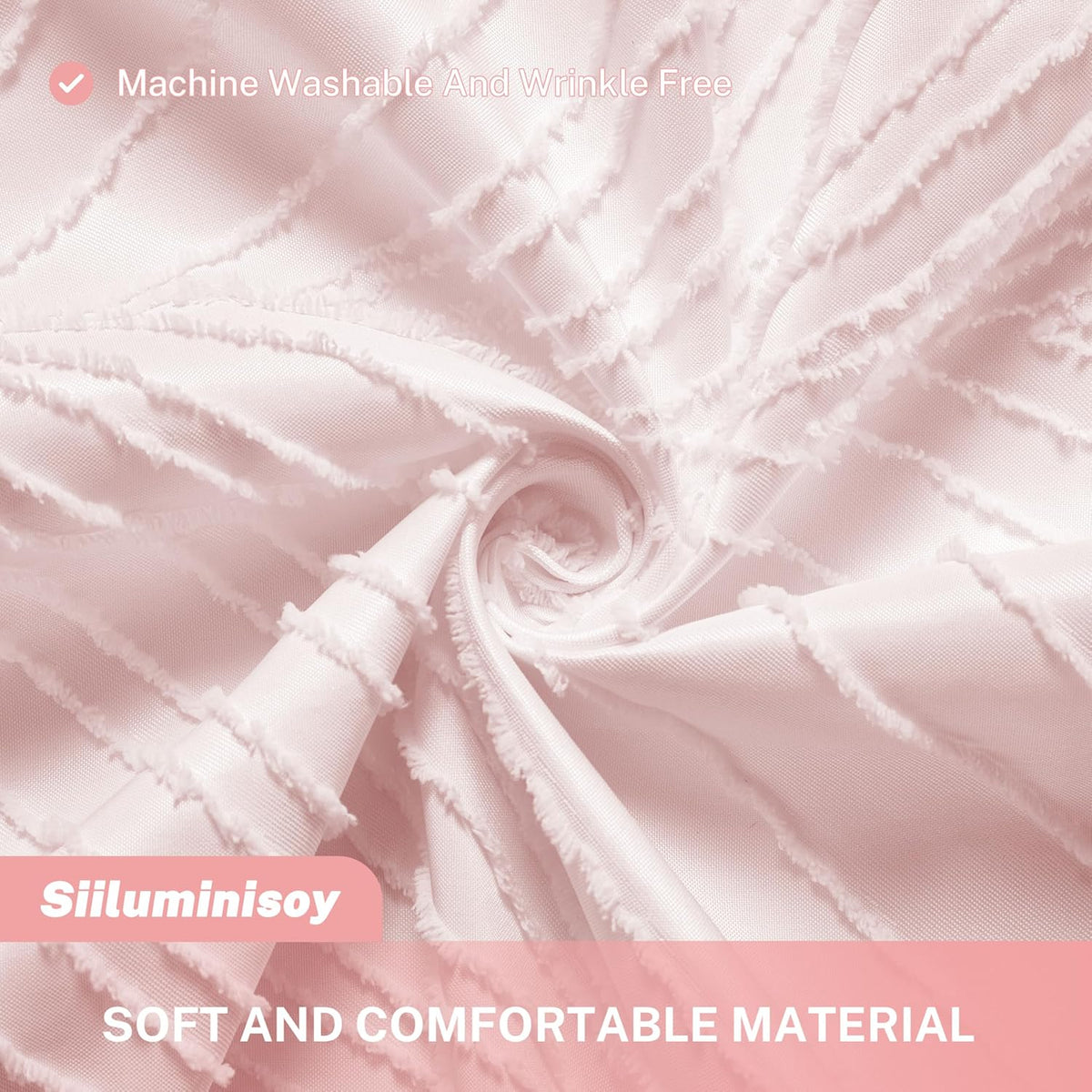 Pink Shower Curtain Cute Shower Curtain Fabric Shower Curtains for Girl Tufted Leaves Textured Striped Modern Cloth Shower Curtains for Bathroom, 72" x72"