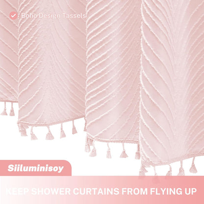 Pink Shower Curtain Cute Shower Curtain Fabric Shower Curtains for Girl Tufted Leaves Textured Striped Modern Cloth Shower Curtains for Bathroom, 72" x72"