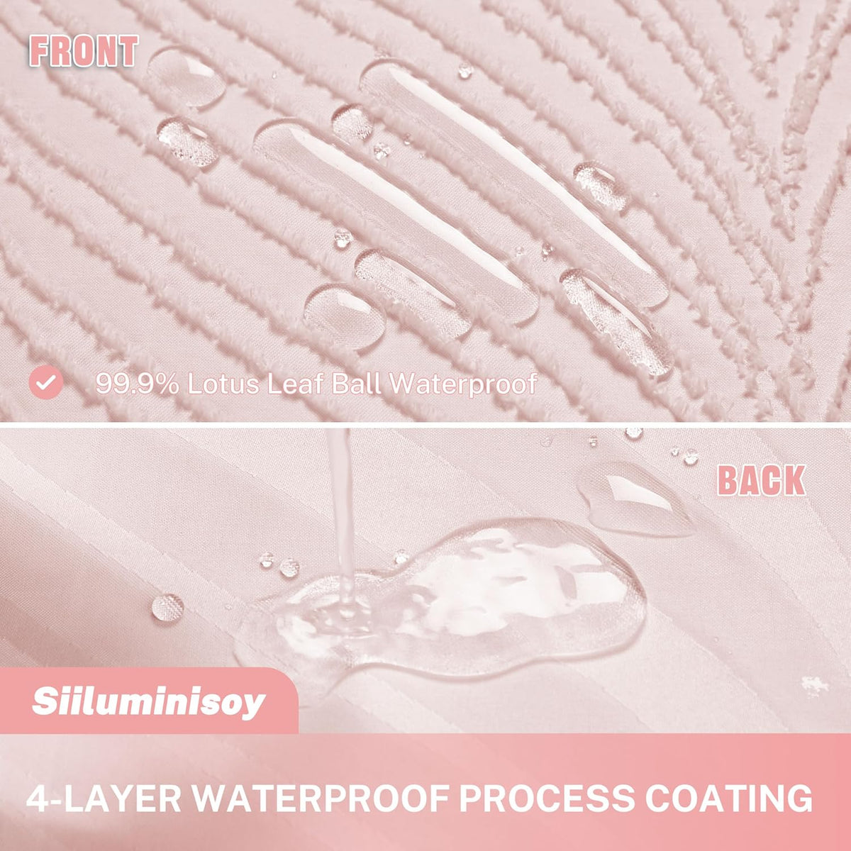 Pink Shower Curtain Cute Shower Curtain Fabric Shower Curtains for Girl Tufted Leaves Textured Striped Modern Cloth Shower Curtains for Bathroom, 72" x72"