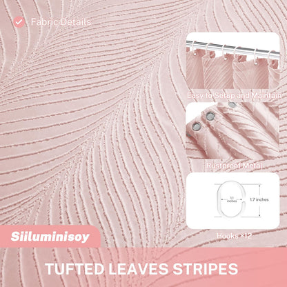 Pink Shower Curtain Cute Shower Curtain Fabric Shower Curtains for Girl Tufted Leaves Textured Striped Modern Cloth Shower Curtains for Bathroom, 72" x72"