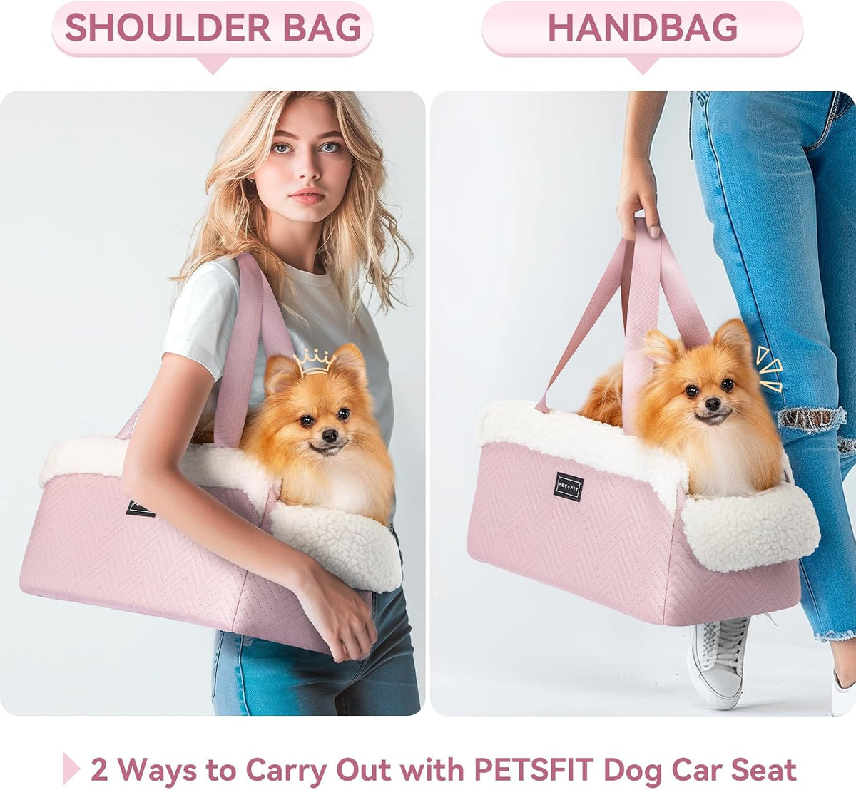 Cat Car Seat, Portable Console Dog Car Seat with Safe Protective Hooks, Luxury Pet Car Seat Includes Safety Leash and Storage Pocket for Pets Up to 9 lbs (Pink)