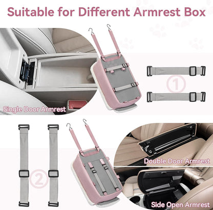 Cat Car Seat, Portable Console Dog Car Seat with Safe Protective Hooks, Luxury Pet Car Seat Includes Safety Leash and Storage Pocket for Pets Up to 9 lbs (Pink)