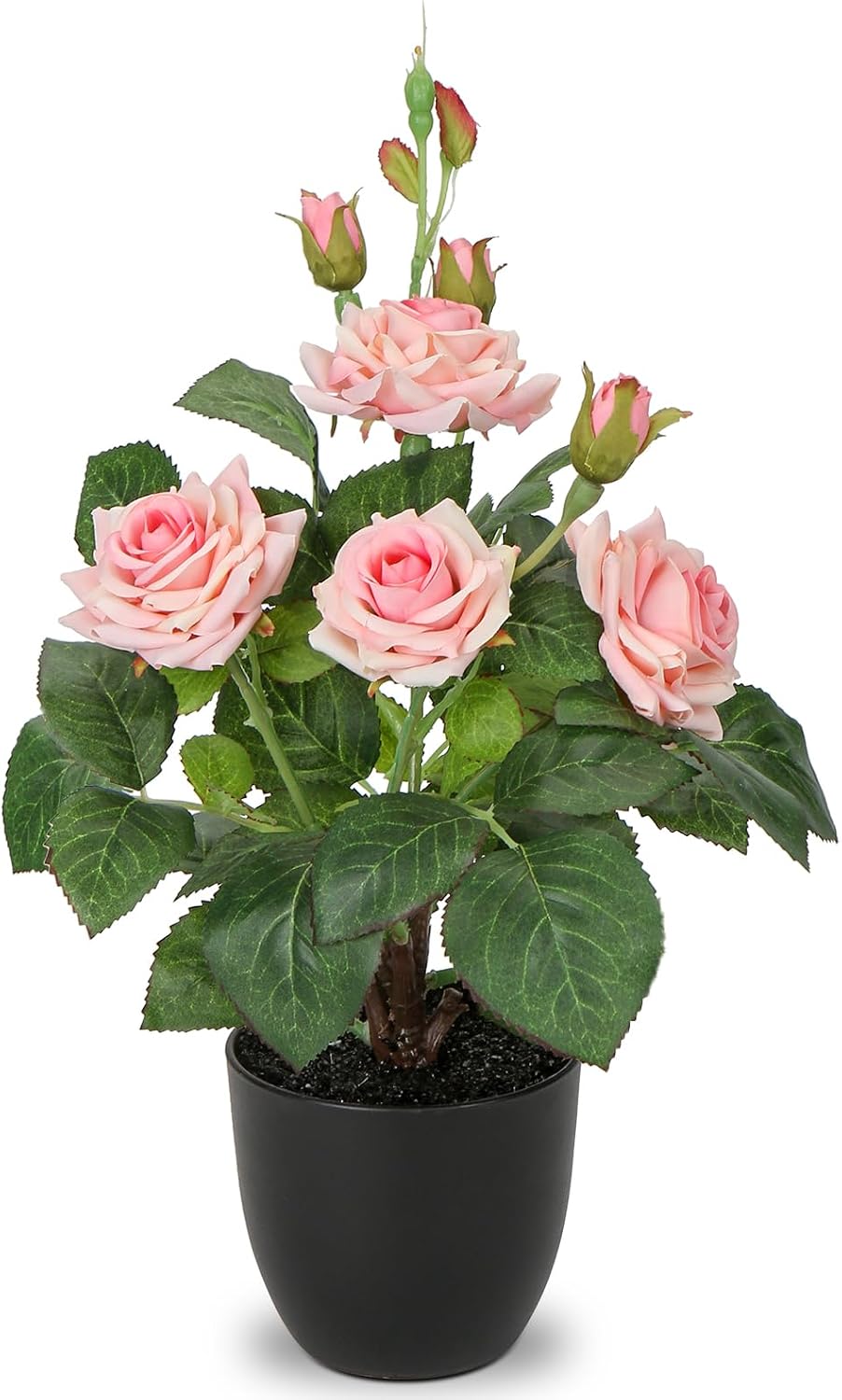 Artificial Plants & Flowers in Vase Pink Roses Artificial Flowers Potted Plant Faux Silk Flower with Pot Fake Rose Flower Arrangement Home Decor Office Bathroom Shelf Desk Decoration 15 Inch