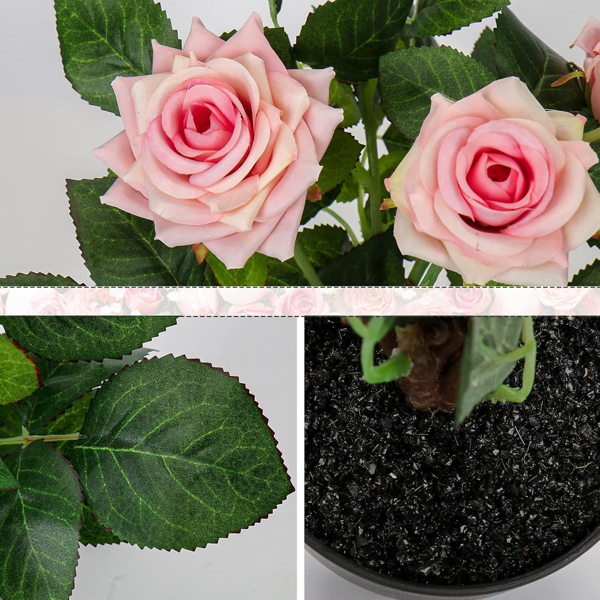 Artificial Plants & Flowers in Vase Pink Roses Artificial Flowers Potted Plant Faux Silk Flower with Pot Fake Rose Flower Arrangement Home Decor Office Bathroom Shelf Desk Decoration 15 Inch