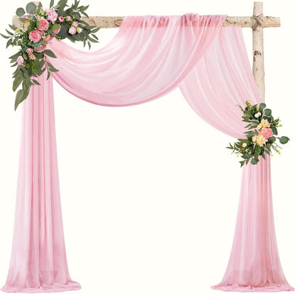 Pink Wedding Arch Draping Fabric Chiffon Fabric, 29in x 18Ft Sheer Chiffon Outdoor Curtain for Wedding Ceremony Birthday Party Decoration (Light Pink,1 Panel)