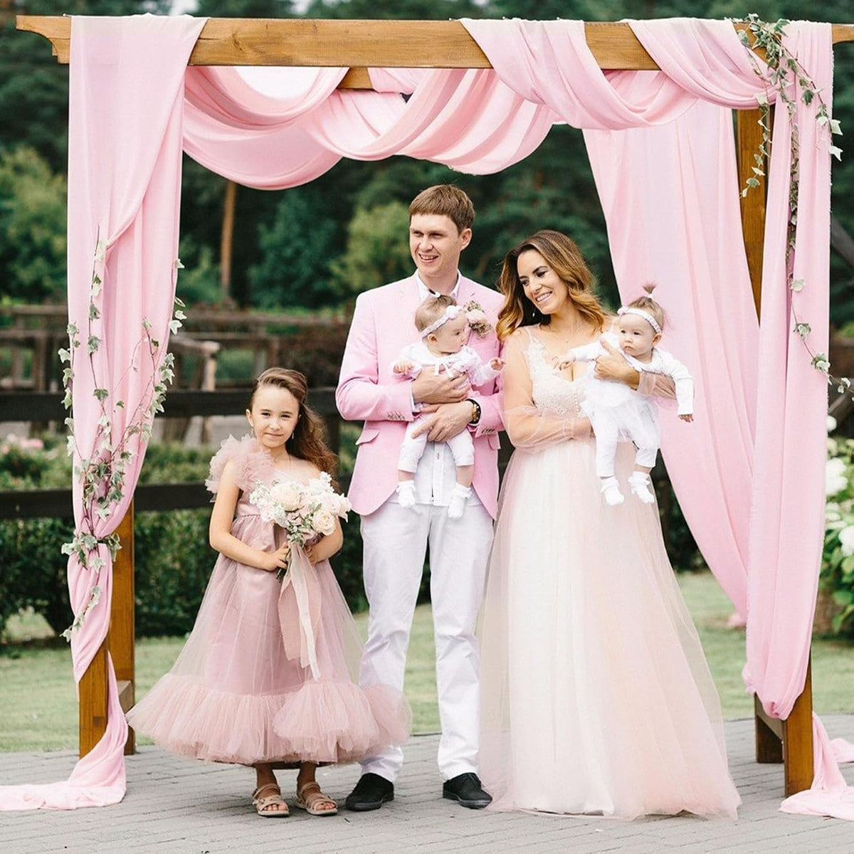 Pink Wedding Arch Draping Fabric Chiffon Fabric, 29in x 18Ft Sheer Chiffon Outdoor Curtain for Wedding Ceremony Birthday Party Decoration (Light Pink,1 Panel)