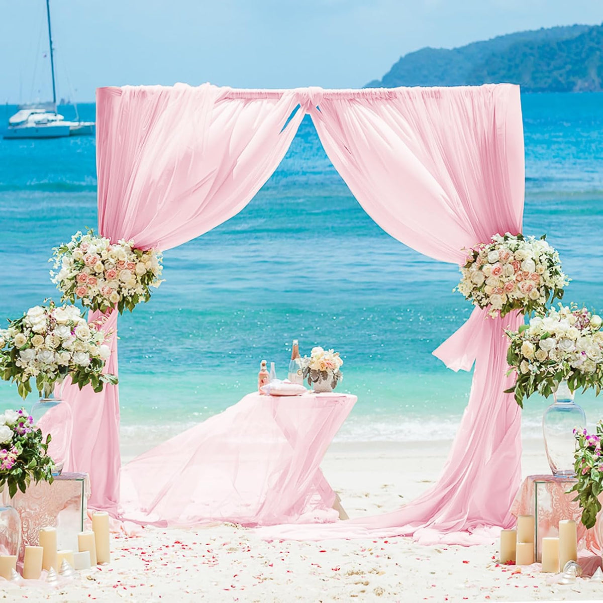 Pink Wedding Arch Draping Fabric Chiffon Fabric, 29in x 18Ft Sheer Chiffon Outdoor Curtain for Wedding Ceremony Birthday Party Decoration (Light Pink,1 Panel)