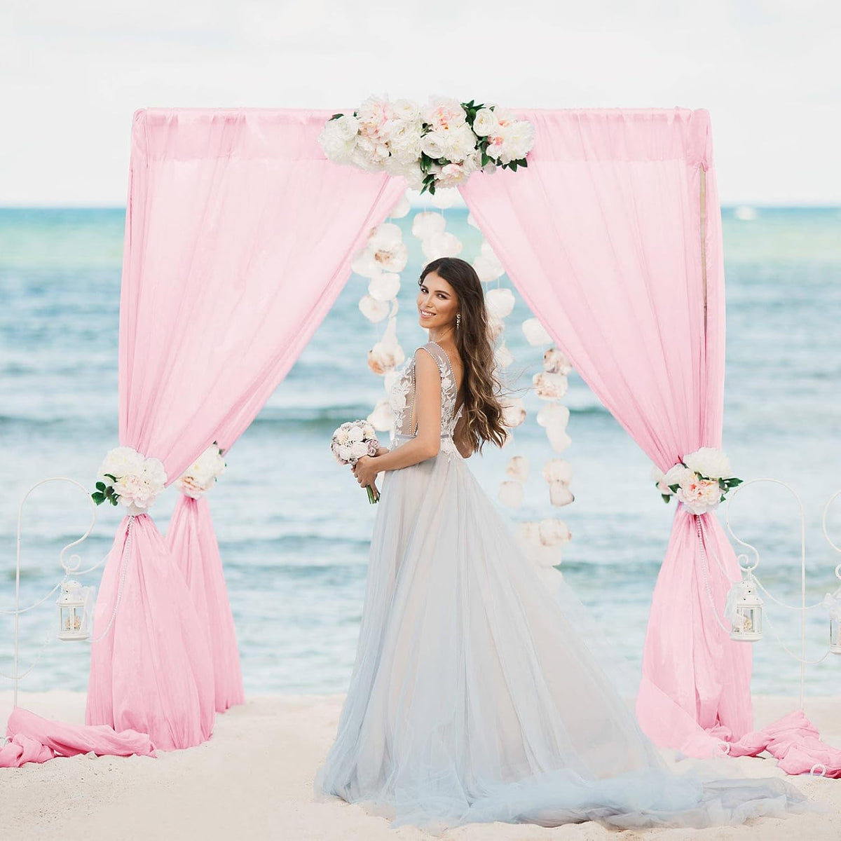 Pink Wedding Arch Draping Fabric Chiffon Fabric, 29in x 18Ft Sheer Chiffon Outdoor Curtain for Wedding Ceremony Birthday Party Decoration (Light Pink,1 Panel)