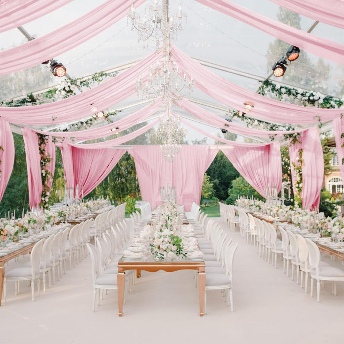 Pink Wedding Arch Draping Fabric Chiffon Fabric, 29in x 18Ft Sheer Chiffon Outdoor Curtain for Wedding Ceremony Birthday Party Decoration (Light Pink,1 Panel)