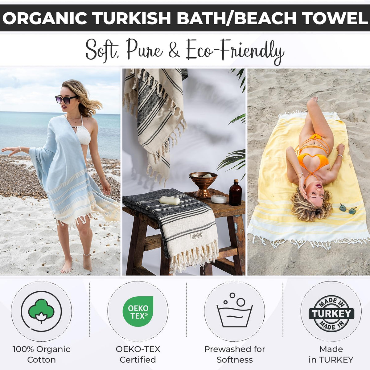 100% Certified Organic Turkish Cotton Bath & Beach Towel, 71x36 in.
