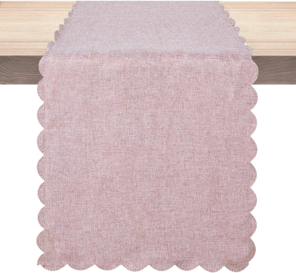 Pink Cotton Table Runner 13 x 72 in Long Farmhouse Scallop Style