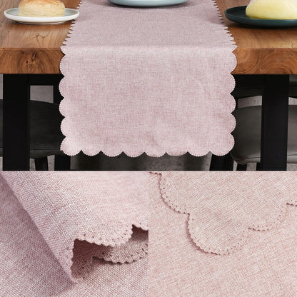 Pink Cotton Table Runner 13 x 72 in Long Farmhouse Scallop Style