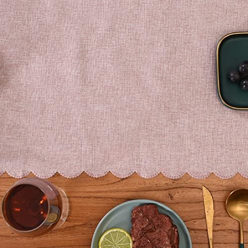 Pink Cotton Table Runner 13 x 72 in Long Farmhouse Scallop Style