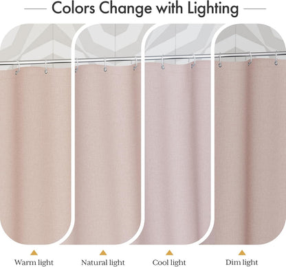 Pink Boho Shower Curtain with Tassels, Modern Farmhouse Shower Curtains for Bathroom, Pink Shower Curtain Fabric, Rustic Faux Linen Shower Curtain Set with Hooks, 72x72 Inches