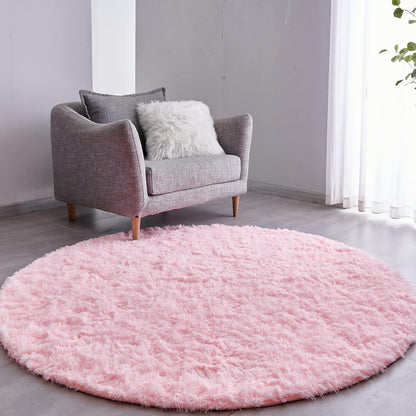 Pink Round Rug Ultra-Soft Plush Modern 4x4 Circle Area Rug for Kid's Bedroom, Fluffy Shag Circular Rug for Nursery Room, Non-Slip Home Decor Cute Pink Carpet for Teen's Room