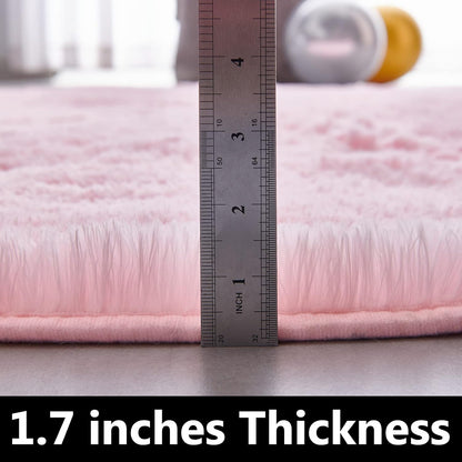 Pink Round Rug Ultra-Soft Plush Modern 4x4 Circle Area Rug for Kid's Bedroom, Fluffy Shag Circular Rug for Nursery Room, Non-Slip Home Decor Cute Pink Carpet for Teen's Room