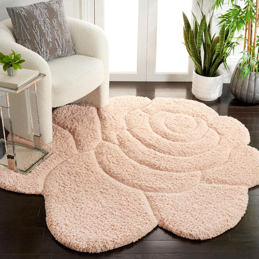 Novelty Collection Area Rug - 6' Round, Blush & Pink, Handmade Floral Wool, Ideal for High Traffic Areas in Living Room, Bedroom (NOV903U)