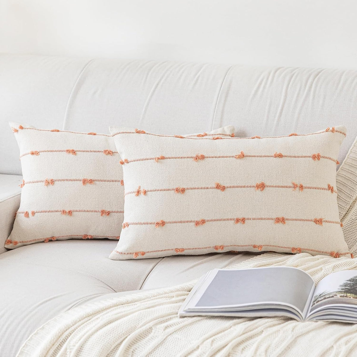 Boho Throw Pillow Covers 12x20 Set of 2 Farmhouse Pillow Cases