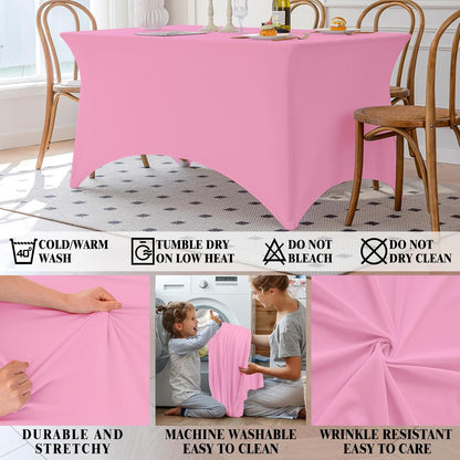 Table Cloth Pink 6FT Spandex Stretch Covers for Rectangle Fitted Tablecloth