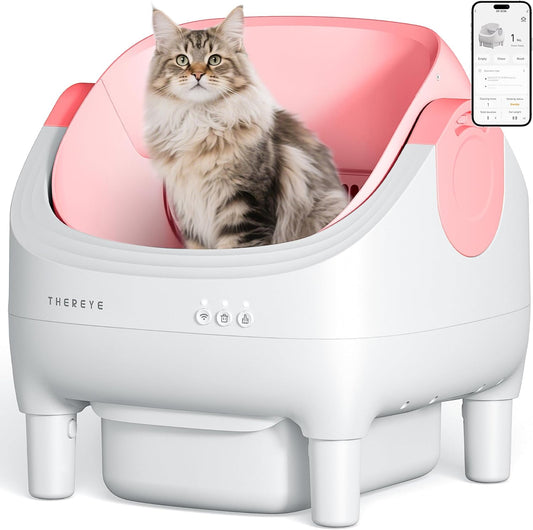 Self Cleaning Litter Box, Open-Top Automatic Litter Box with Smart App and Safety Sensors, Large Auto Litter Box for Multiple Cats, 10L Waste Bin with Odor Control, Includes Trash Bag, Pink