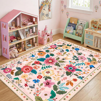 Floral Washable 5x7 Area Rugs Pink