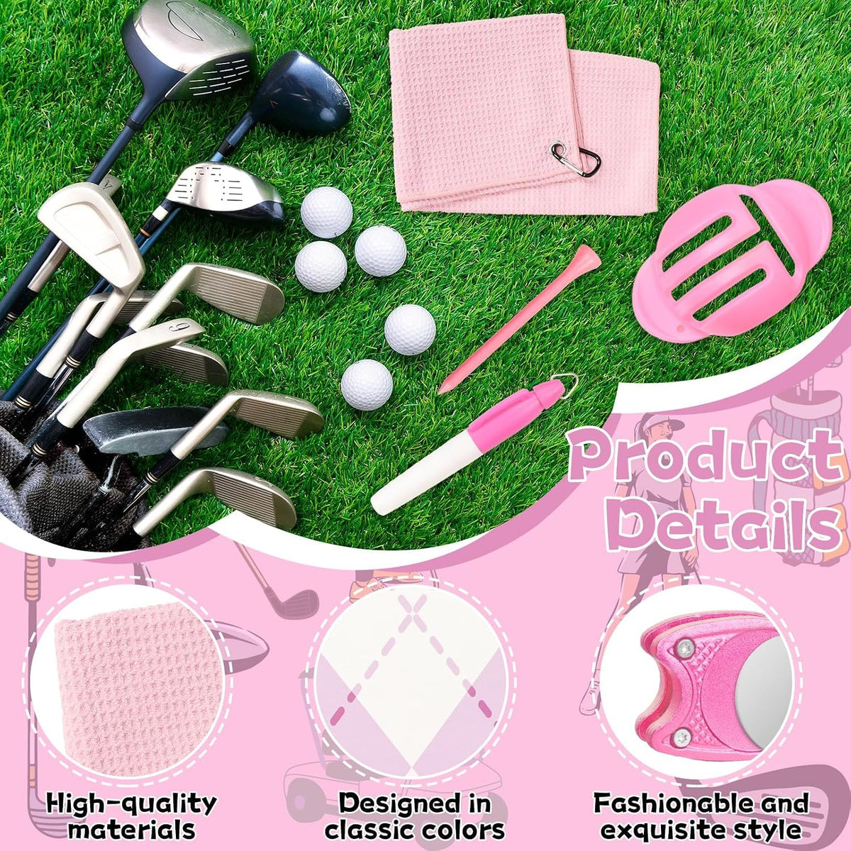 Golf Accessories Kit Golf Club Cleaning Kit Club Groove Cleaner Brush Divot Repair Tool Golf Towel with Clip Ball Bag with Hook Ball Alignment Kit Marking Pen Golf Gift Set Women