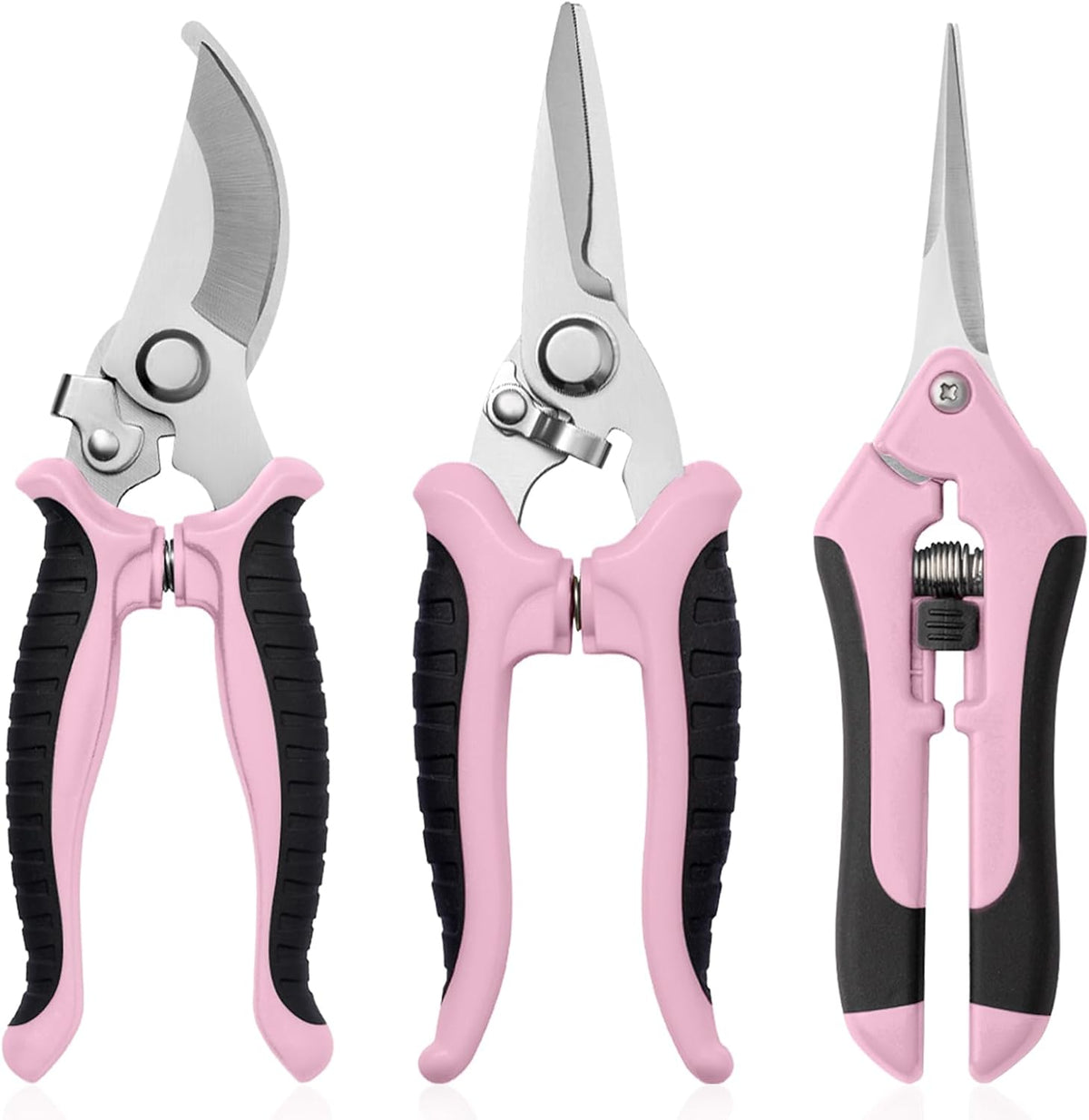 3 Pack Garden Pruning Shears, Stainless Steel Shears, Gardening Shears Scissors Pruning Shears for Gardening Tools (3PCS Pink and Black)