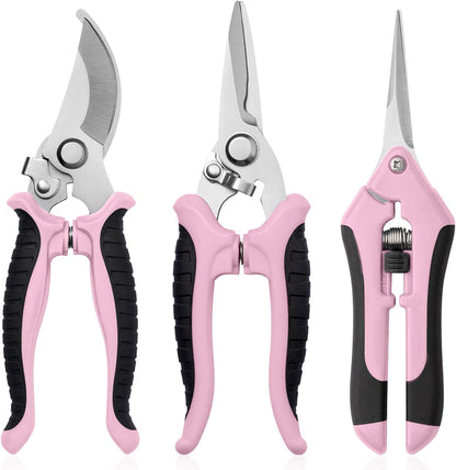 3 Pack Garden Pruning Shears, Stainless Steel Shears, Gardening Shears Scissors Pruning Shears for Gardening Tools (3PCS Pink and Black)