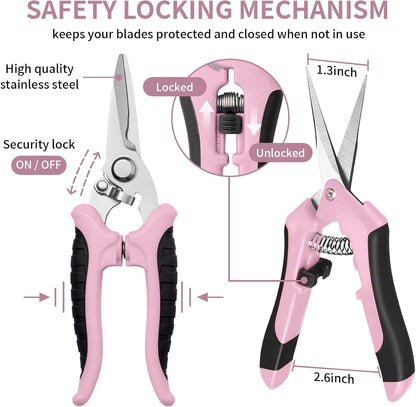 3 Pack Garden Pruning Shears, Stainless Steel Shears, Gardening Shears Scissors Pruning Shears for Gardening Tools (3PCS Pink and Black)