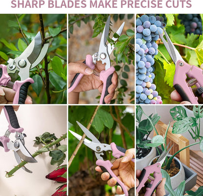 3 Pack Garden Pruning Shears, Stainless Steel Shears, Gardening Shears Scissors Pruning Shears for Gardening Tools (3PCS Pink and Black)