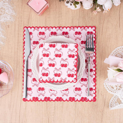 WRAPAHOLIC 50Pcs Pink Bow Cherry Cocktail Napkins - 3-Ply Lovely Pink Bow Cherry Disposable Paper Napkins for Girl Birthday Wedding Tableware Party Supplies - 5 x 5 In